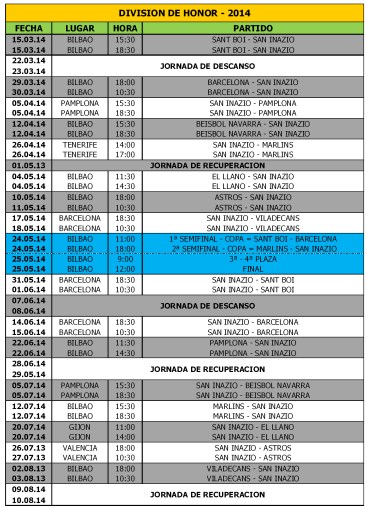 CALENDARIO DH 2014