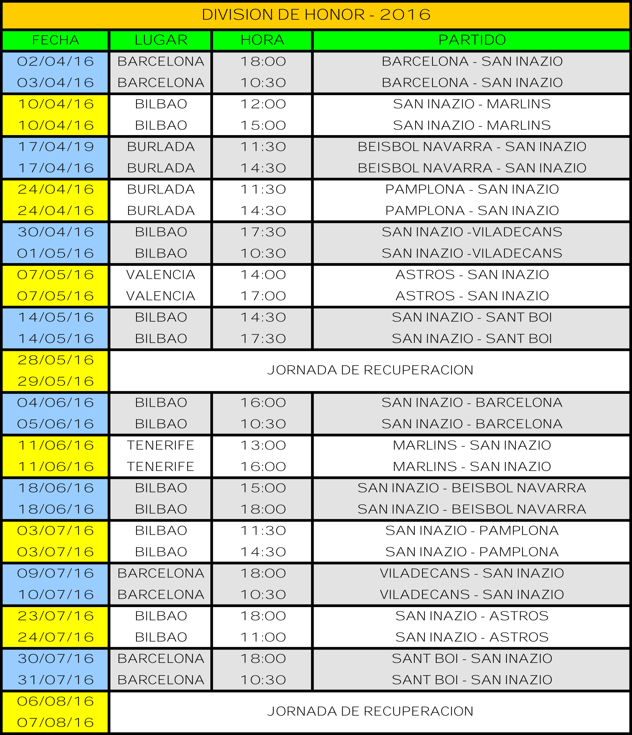 CALENDARIO DH 2016-1
